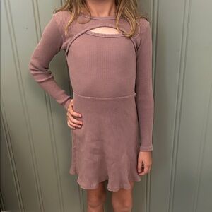 🔥 Zara Girls Mauve Long Sleeve Kids Dress Ribbed 7